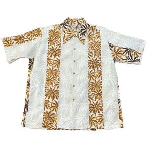 Barefoot In Paradise Shirt Men Lg Hawaiian Coconut Trees Camp Magnum PI Tropical